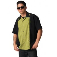 Charlie Harper Shirt Bowling-Hemd ST34577  "Crosshatch Button Up" Schwarz Grün