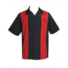 Charlie Harper Shirt Bowling-Hemd ST35311BLK "Double Panel Stitch" Schwarz Rot