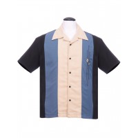 Charlie Harper Shirt Bowling-Hemd ST35321BLK "THE TRINITY BUTTON UP" Blau Grau Schwarz