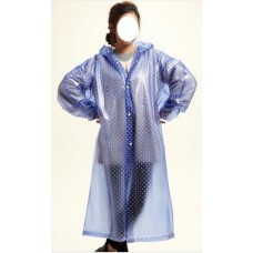 Plastik - Mantel Regenmantel Damen DD006 blau gepunktet 