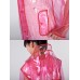 Plastik - Mantel Regenmantel Damen Fashion Type L glasklar transparent Wassermelone-Rot 