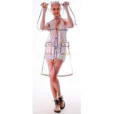 Plastik - Mantel Regenmantel Damen Fashion Type L glasklar transparent Rand: bunt 