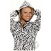 Fleece - Schlafoverall Jumpsuit Einteiler weiss Zebra-Muster ZEBRA STRIPES mit Kapuze