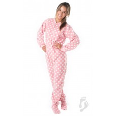 Fleece - Schlafoverall Jumpsuit Einteiler rosa mit weiße Punkte PINK POLKA DOTS