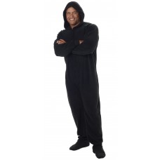 Fleece - Schlafoverall Jumpsuit Einteiler schwarz MIDNITE BLACK mit Po-Klappe & Kapuze