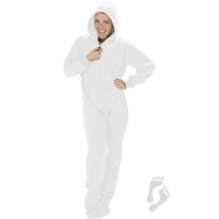 Fleece - Schlafoverall Jumpsuit Einteiler weiss ARCTIC WHITE mit Kapuze