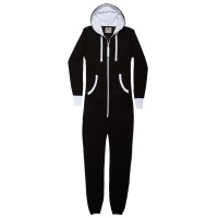 Haus- & Freizeit-Overall Jumpsuit Einteiler schwarz BLACK mit Kapuze & ohne Füße