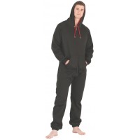 Fleece - Freizeitoverall Jumpsuit Einteiler schwarz rot BLACK & RED mit Kapuze