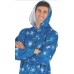 Fleece - Freizeitoverall Jumpsuit Einteiler Schneeflocken-Motive BLUE SNOWFLAKES mit Kapuze