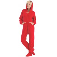 Fleece - Schlafoverall Jumpsuit Einteiler rot BRIGHT RED mit Kapuze