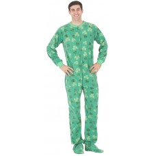 Fleece - Schlafoverall Jumpsuit Einteiler grün Kleeblatt-Motive SHAMROCKS