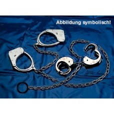 CLEJUSO - Nr. 128m/15 Kombination Handschellen mit Fußschellen Zusatzkette mit Ring vernickelt